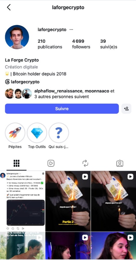 Profil Instagram @laforgecrypto